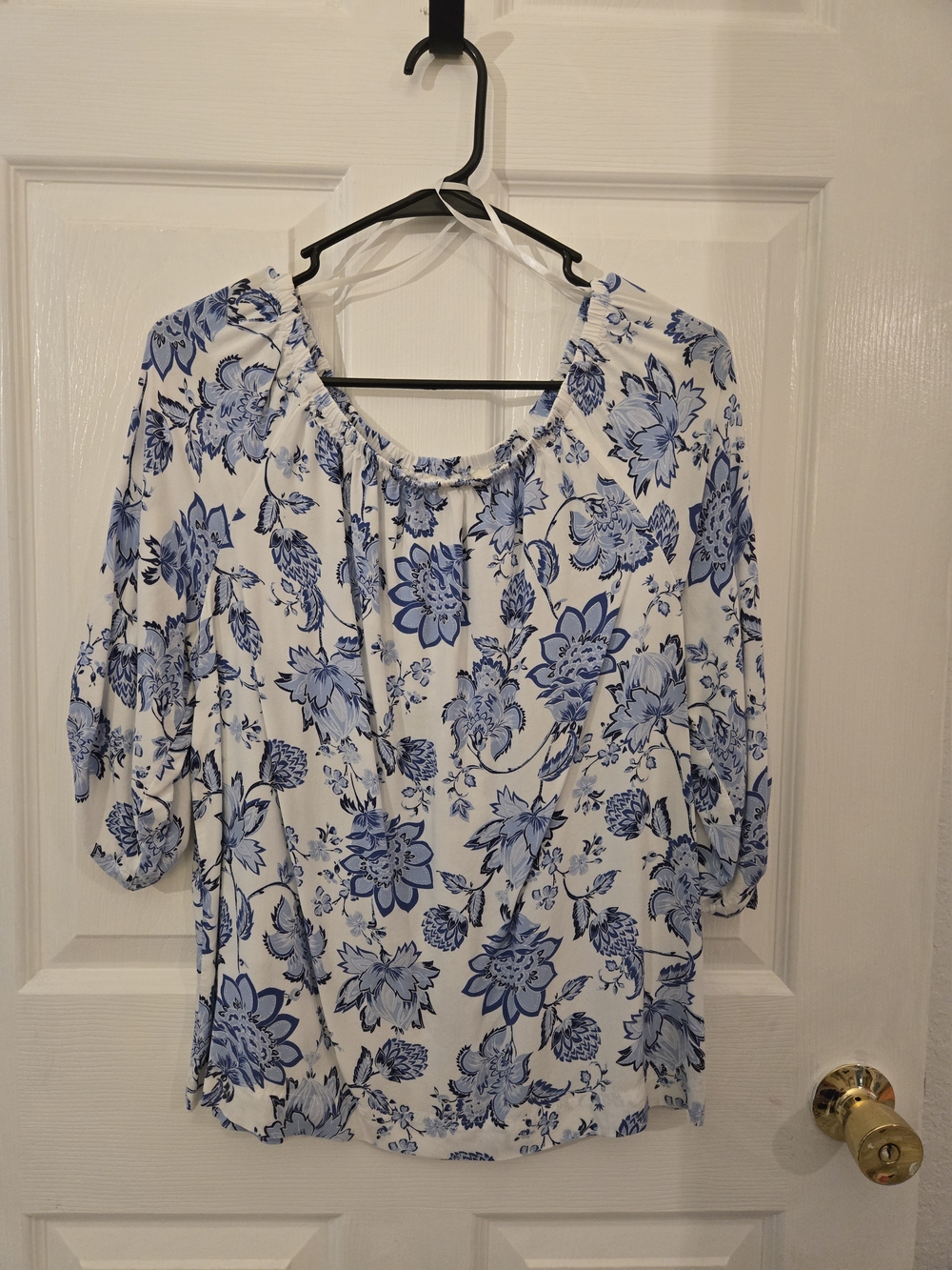 cooper & ella White Blouse with Blue Floral Print